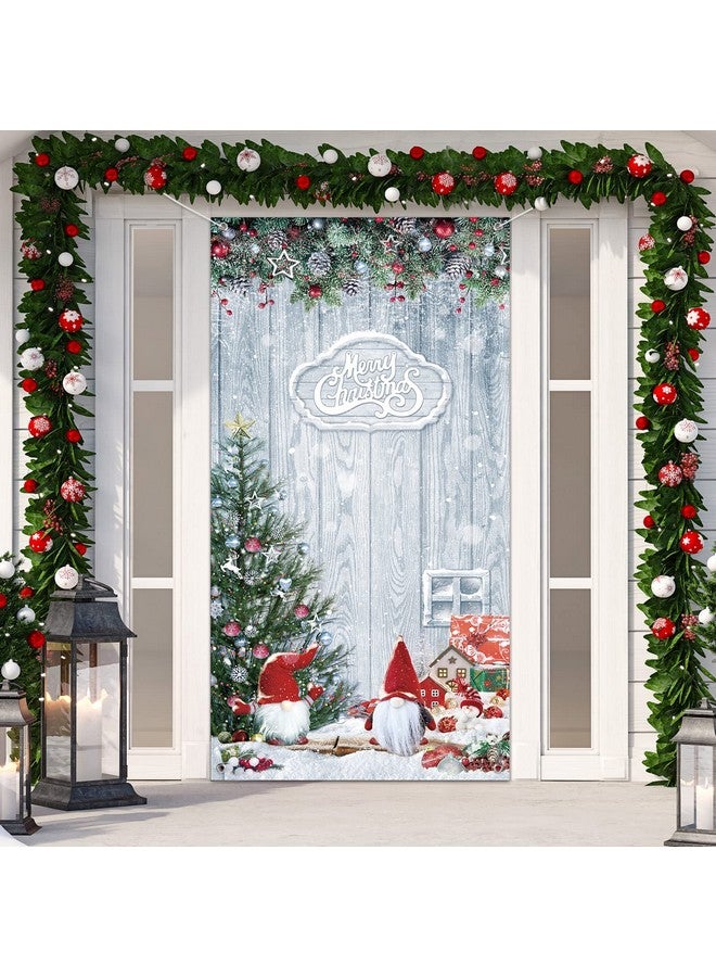 Tiamon Christmas Gnome Door Cover Decorations Merry Christmas Front Door Cover Winter Snowflake Backdrop Wood Door Banner Photo Booth Props for Christmas Party Decorations - Image 1