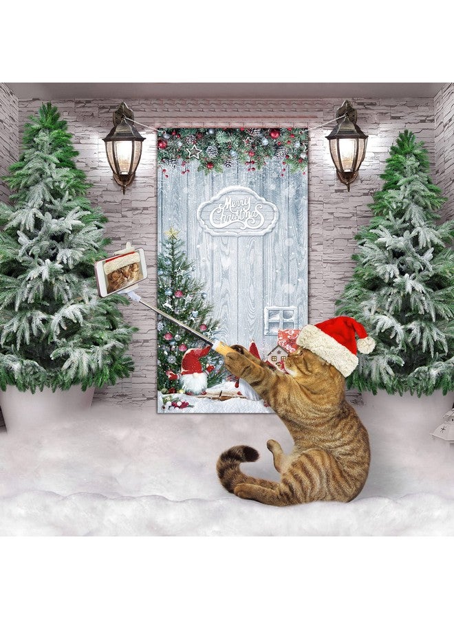 Tiamon Christmas Gnome Door Cover Decorations Merry Christmas Front Door Cover Winter Snowflake Backdrop Wood Door Banner Photo Booth Props for Christmas Party Decorations - Image 4