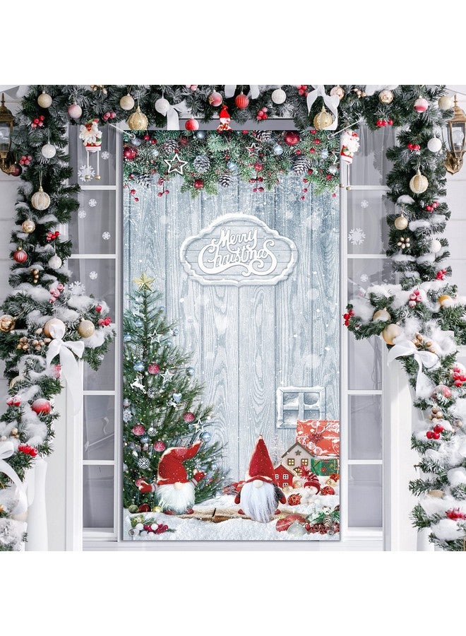 Tiamon Christmas Gnome Door Cover Decorations Merry Christmas Front Door Cover Winter Snowflake Backdrop Wood Door Banner Photo Booth Props for Christmas Party Decorations - Image 5