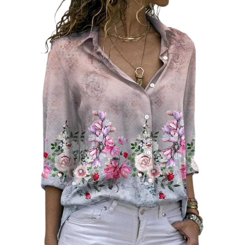 Women's Loose Printed Long Sleeve Blouse - Image 4