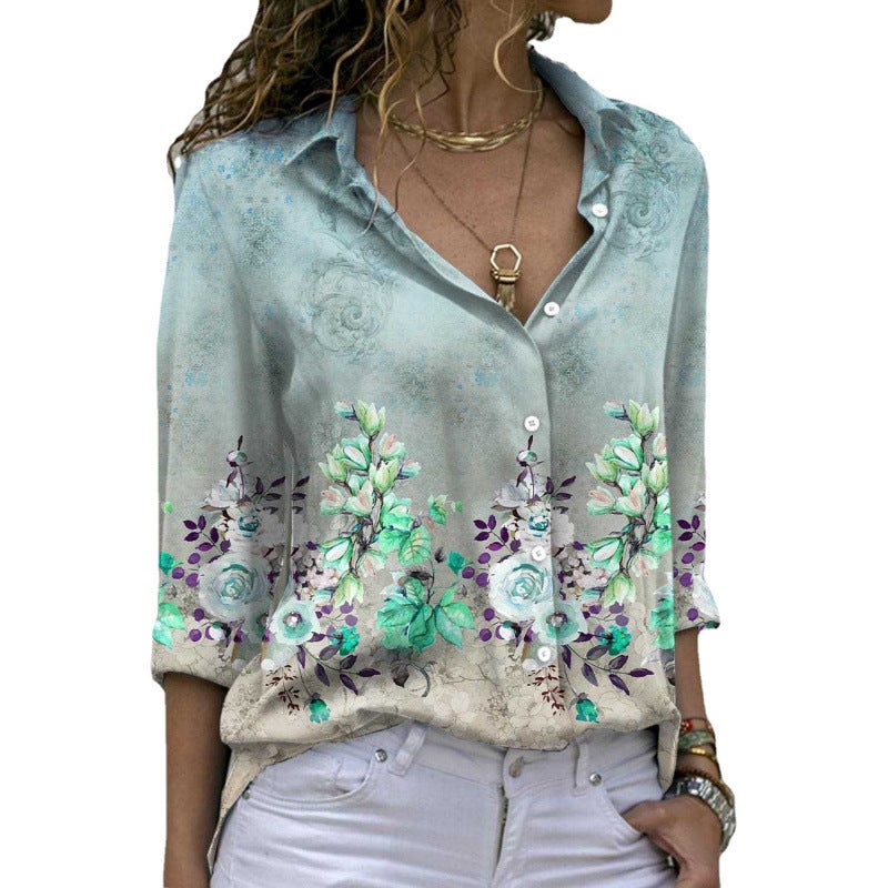 Women's Loose Printed Long Sleeve Blouse - Image 3