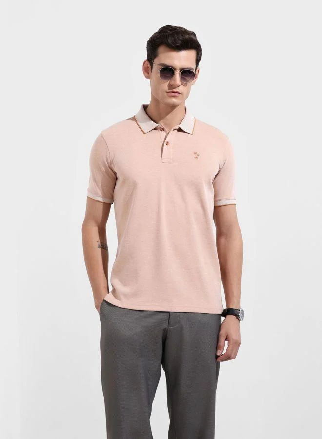 The Indian Garage Co Men Regular Fit Textured Polo Neck Half Sleeves T-Shirt