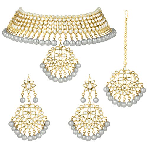 Aheli Indian Traditional Maang Tikka with Kundan Necklace Earrings Set Ethnic Wedding Party Designer Jewelry for Women - Image 1