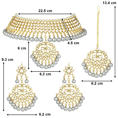 Aheli Indian Traditional Maang Tikka with Kundan Necklace Earrings Set Ethnic Wedding Party Designer Jewelry for Women - Image 4