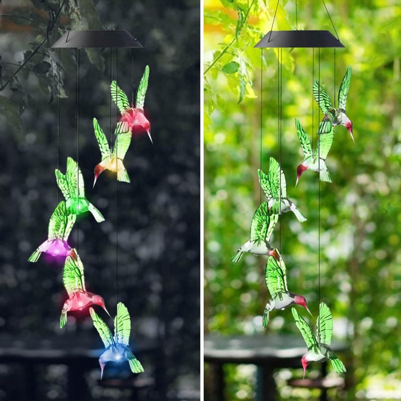 comfrt Solar Wind Chimes Outdoor, Color-Changing Solar Hummingbird Wind Chime Waterproof Solar Powered LED Hanging Lamp for Outdoor Garden Festival Decoration Yard Decor Light Lamp - Image 2