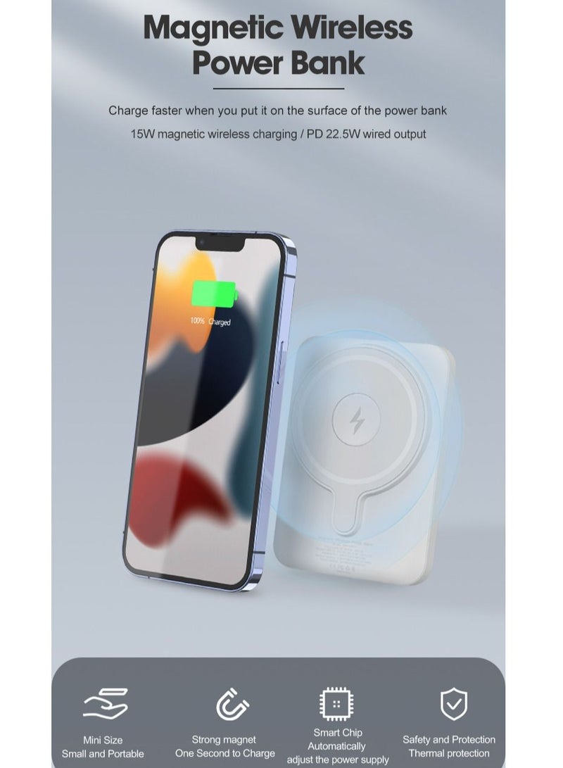 GULFLINK Fast Magnetic Portable Power Bank Charger for Apple iPhone 13/14/15 series 5000mah Blue - Image 2