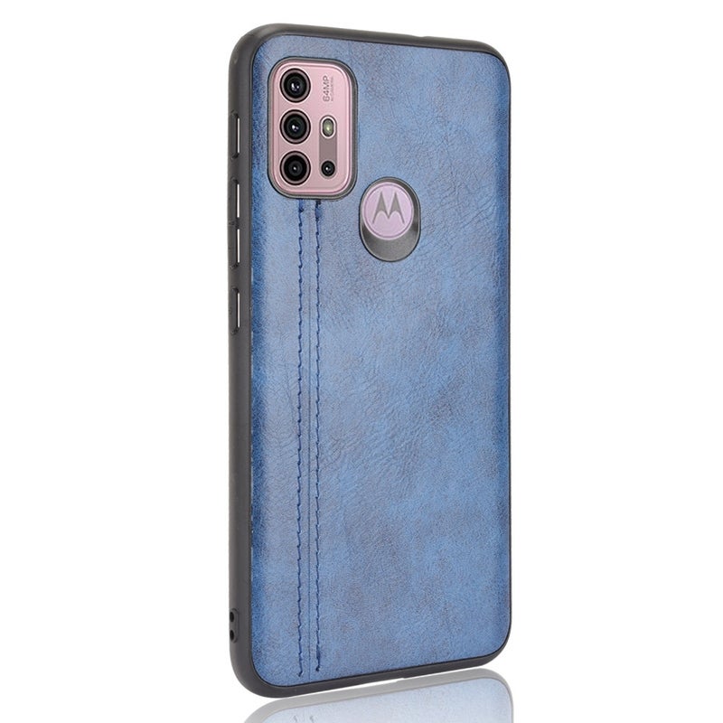 HuHa Case Cover For Motorola Moto G30 / G10 Shockproof Sewing Cow Pattern Skin PC + PU + TPU Case(Blue) - Image 3