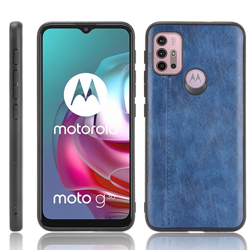 HuHa Case Cover For Motorola Moto G30 / G10 Shockproof Sewing Cow Pattern Skin PC + PU + TPU Case(Blue) - Image 1