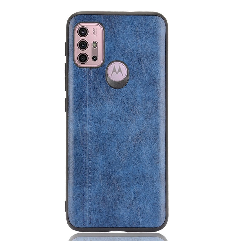 HuHa Case Cover For Motorola Moto G30 / G10 Shockproof Sewing Cow Pattern Skin PC + PU + TPU Case(Blue) - Image 2