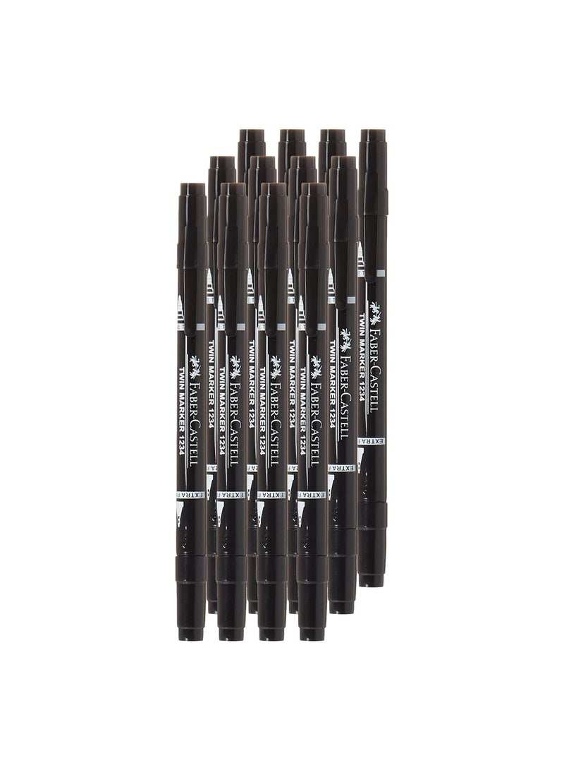 FABER-CASTELL 12-Piece Dual Tip Twin Permanent Marker Black Ink  - Image 3