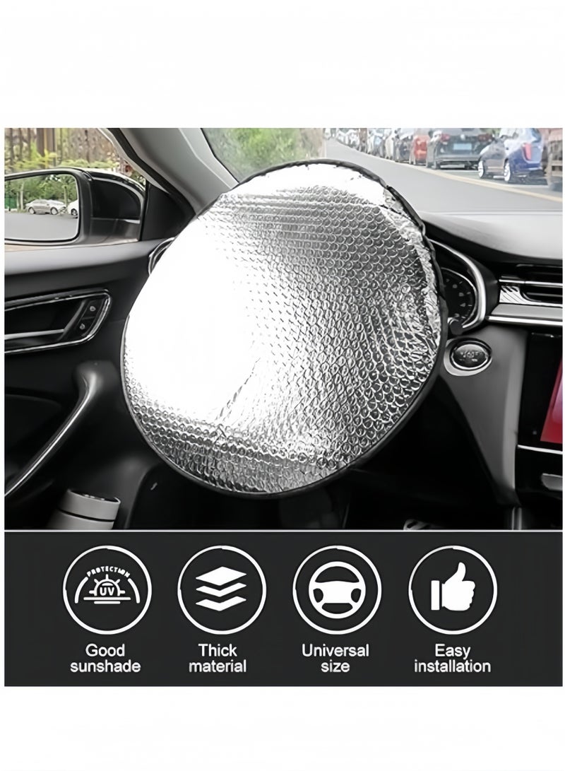 أنغولا باندا غطاء حماية عجلة القيادة من الشمس، غطاء عجلة القيادة بالألومنيوم المكثف بالألومنيوم، حماية كاملة من الشمس ومانعة للحرارة لعجلة القيادة للسيارات والشاحنات والدفع الرباعي وغطاء عجلة القيادة للفان - Image 2