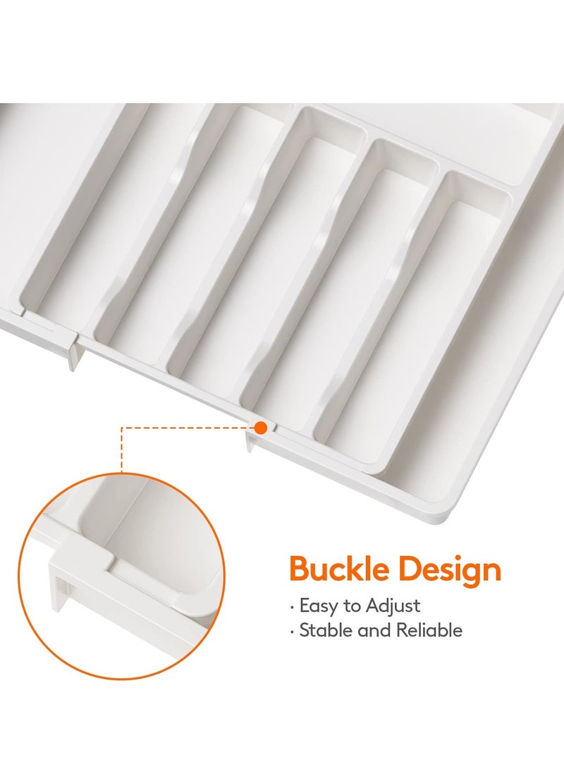 MJZ Silverware Drawer Organizer, Expandable Utensil Tray for Kitchen, Adjustable Flatware and Cutlery Holder, Compact Plastic Storage Drawerstore Holding Spoons Forks Knives, Large, White - Image 4