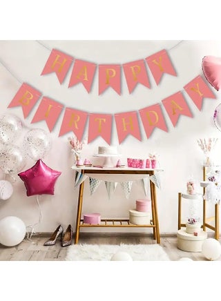 Goldedge Banner Happy Birthday 13 Piece Bunting Home, Party Hall and Backyard Light Pink Color Decoration Birthday Signs Party Supplies - view 2