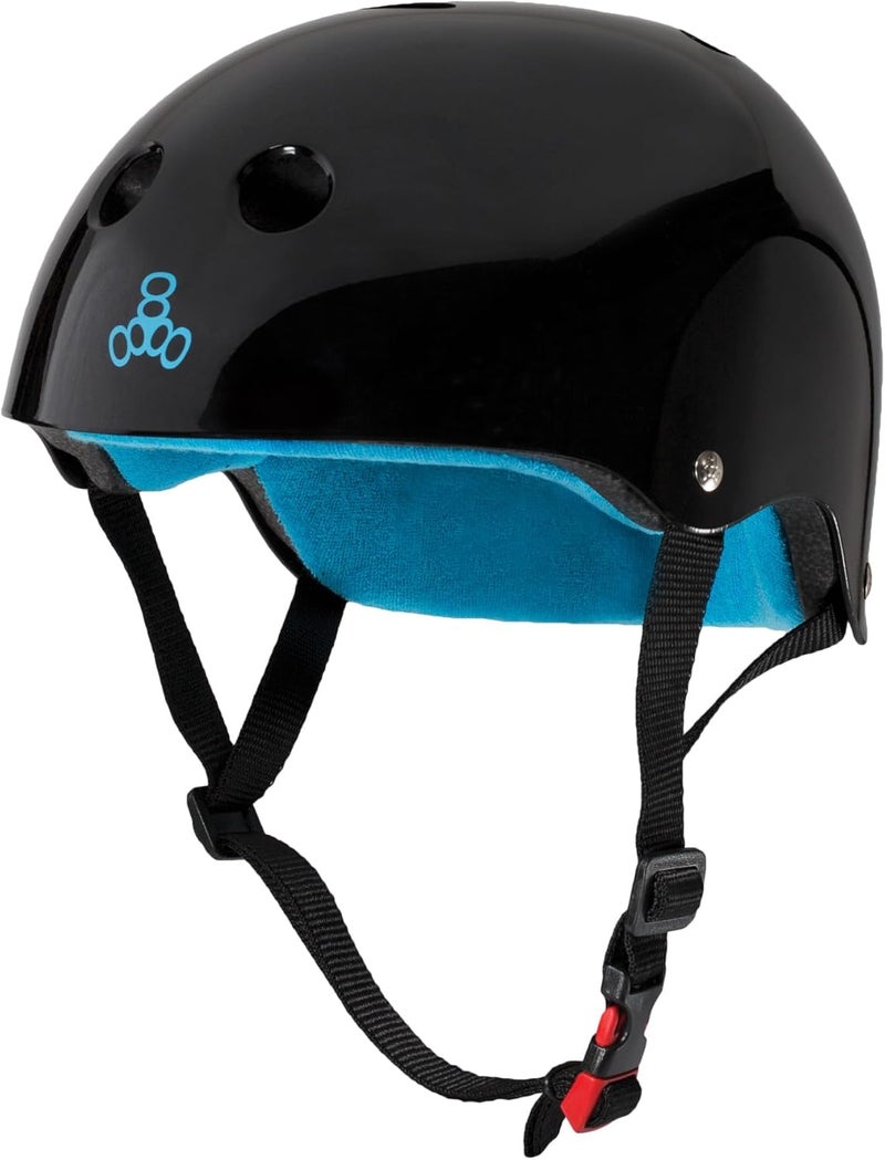 Triple Eight THE Certified Sweatsaver Helmet for Skateboarding, BMX, and Roller Skating - Black Glossy - Image 1