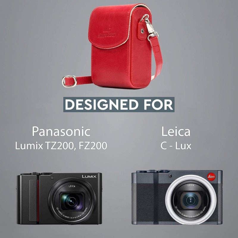 MegaGear Panasonic Lumix DC-ZS200, TZ200, Leica C-Lux Leather Camera Case with Strap - Red - Image 5