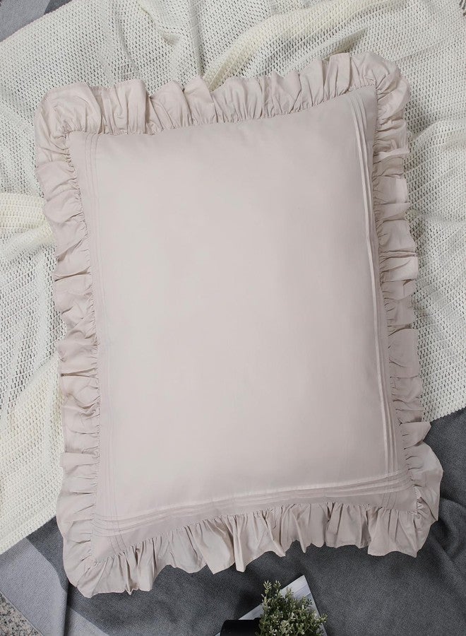 YINFUNG أغطية وسائد أوروبية مكشكشة من الكتان، بيج طبيعي، بنمط ريفي أوروبي، بلون الشوفان، قطن أنيق، أغطية وسائد كبيرة 26x26، طقم من قطعتين، لون جملي، رمادي داكن، بنمط ريفي عتيق، أغطية وسائد أوروبية من الدانتيل، لطيفة - Image 2