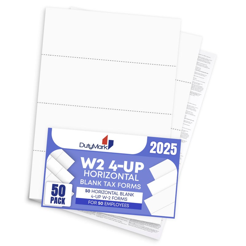 Dutymark 50 W2 Tax Forms, Blank 4-Up Horizontal Forms 2025, 50 Employee Designed for QuickBooks Online and Accounting Software, with Back Instructions, - Image 4