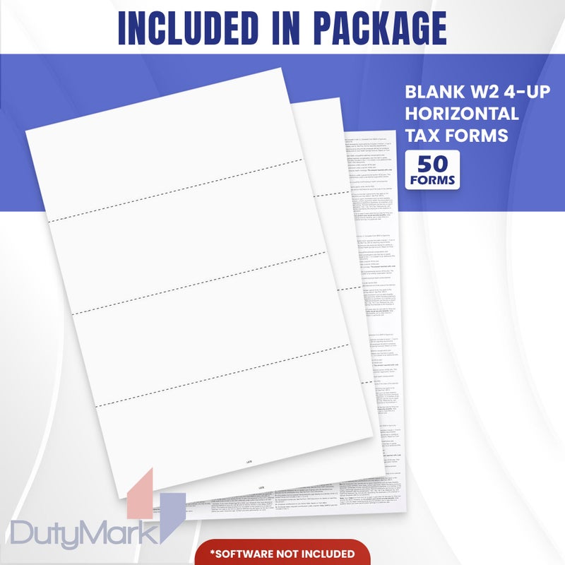 Dutymark 50 W2 Tax Forms, Blank 4-Up Horizontal Forms 2025, 50 Employee Designed for QuickBooks Online and Accounting Software, with Back Instructions, - Image 2