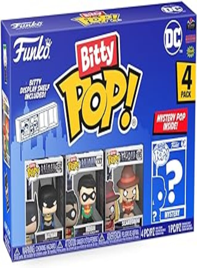 Funko Bitty Pop! DC Mini Collectible Toys - Batman, Robin, Scarecrow & Mystery Chase Figure (Styles May Vary) 4-Pack