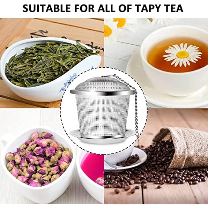 Goodern 3 Pcs Tea Infuser Filter Mesh Set Durable Stainless Steel Tea Strainer With Spoon Drip Trays Tea Ball Infuser With Chain Hook Loose Leaf Tea Infuser Set For Tea Lovers In TeapotSilver - Image 4