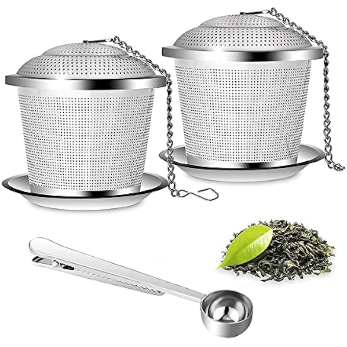 Goodern 3 Pcs Tea Infuser Filter Mesh Set Durable Stainless Steel Tea Strainer With Spoon Drip Trays Tea Ball Infuser With Chain Hook Loose Leaf Tea Infuser Set For Tea Lovers In TeapotSilver - Image 1