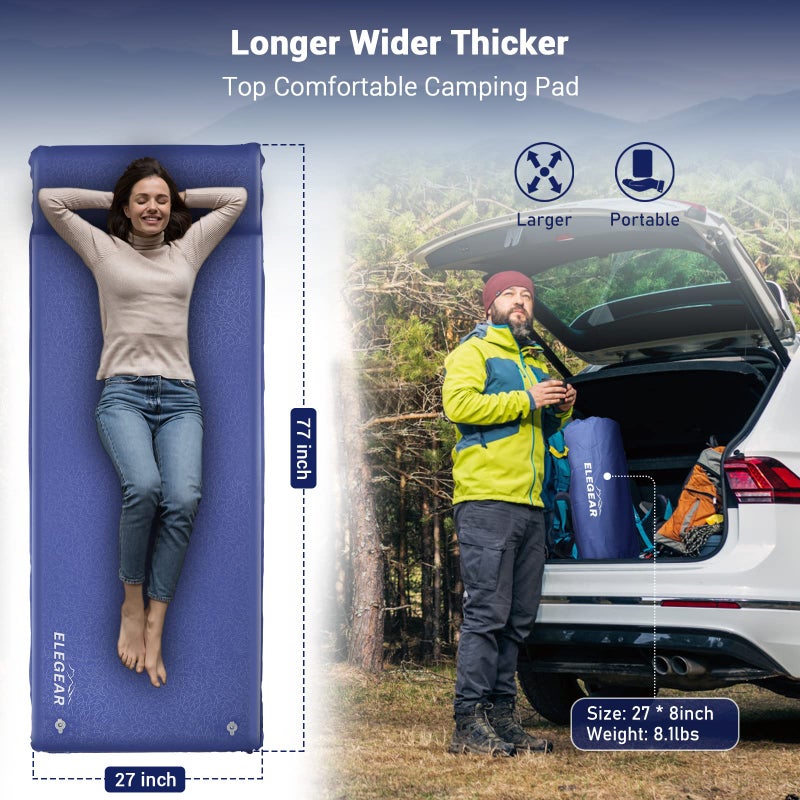 Elegear Self Inflating Sleeping Pad, 3.1'' Ultra-Thick Memory Foam Camping Pad with Pillow, 20s Fast Inflating Camping Mattress Pad, 4-Season Insulated Camp Sleeping Mat for Camping/Travel/Tent/Car - Image 5