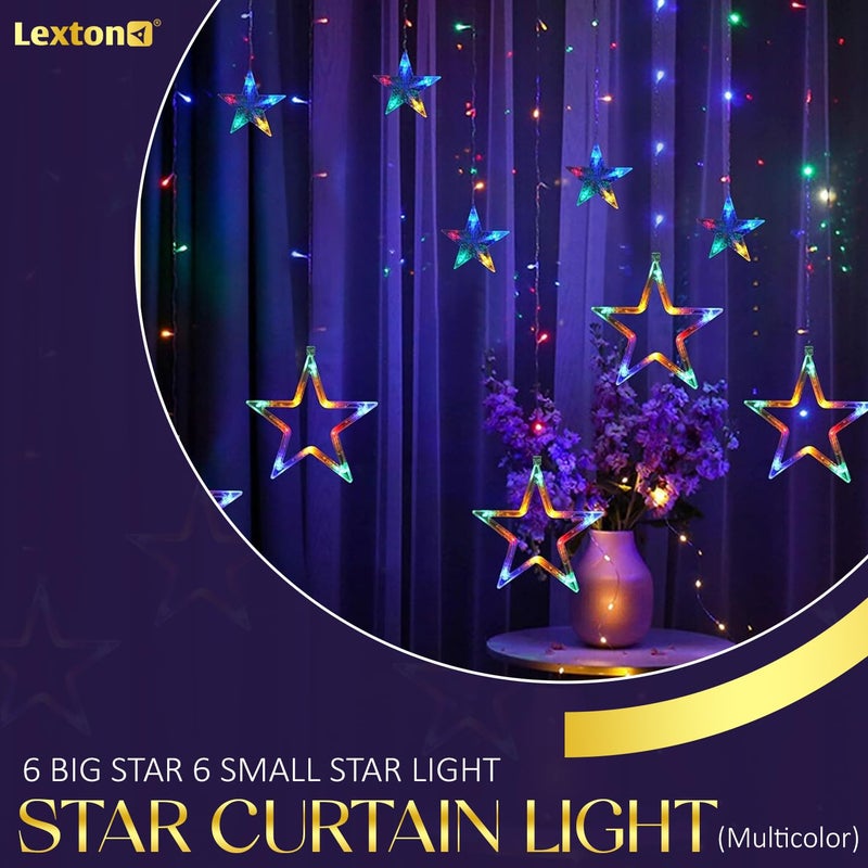 Lexton Lexton 12 Stars 138 Led Curtain String Lights Window Curtain Lights with 8 Flashing Modes Decoration for Christmas Wedding Party Home Patio Lawn Multicolor 138 LedStar Pack of 1  - Image 2
