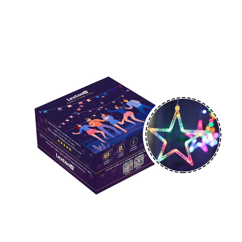 Lexton Lexton 12 Stars 138 Led Curtain String Lights Window Curtain Lights with 8 Flashing Modes Decoration for Christmas Wedding Party Home Patio Lawn Multicolor 138 LedStar Pack of 1  - Image 1