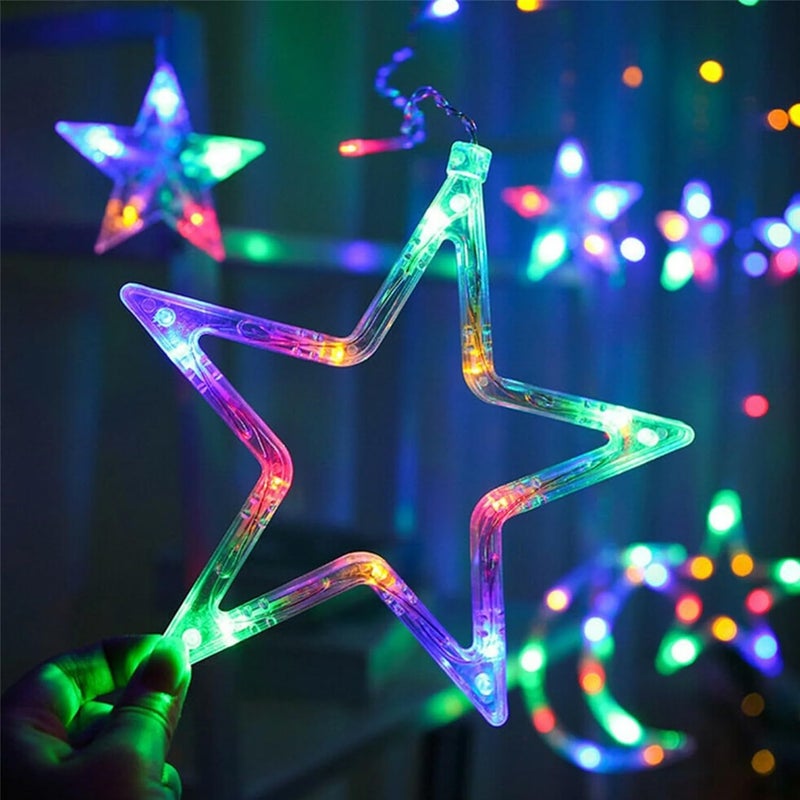 Lexton Lexton 12 Stars 138 Led Curtain String Lights Window Curtain Lights with 8 Flashing Modes Decoration for Christmas Wedding Party Home Patio Lawn Multicolor 138 LedStar Pack of 1  - Image 3