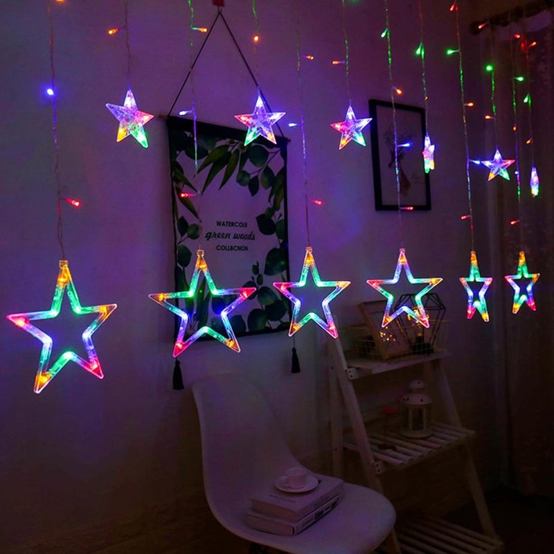 Lexton Lexton 12 Stars 138 Led Curtain String Lights Window Curtain Lights with 8 Flashing Modes Decoration for Christmas Wedding Party Home Patio Lawn Multicolor 138 LedStar Pack of 1  - Image 5