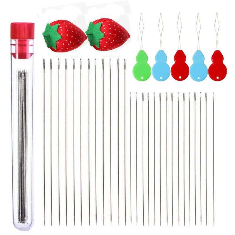 Gooday Extra Fine Thin Beading Embroidery Needles 40 Pcs - Long Straight Jewelry Making Needles with Threaders and Sewing Pin Cushion - Image 1