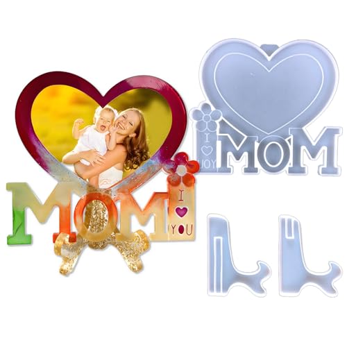 Tone Fun Heart Shape I Love Mom Resin Mold for Picture Frame for DIY Picture Frame Display Unique Mold Resin Casting Art Crafts Table Home Decor - Image 1