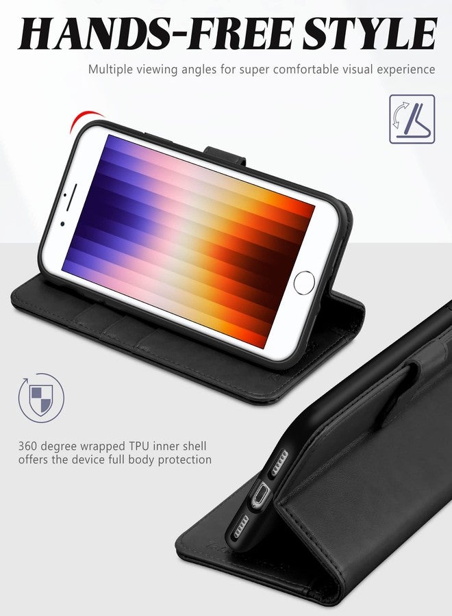 TUCCH iPhone 8 Case, iPhone 7 Wallet Case, TUCCH Premium PU Leather Flip Folio Wallet Case with Card Slot, Kickstand, Book Design, Magnetic Closure [TPU Interior Case] Compatible with iPhone 8/7, Blac - Image 4