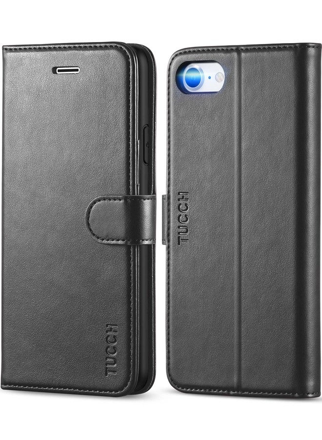 TUCCH iPhone 8 Case, iPhone 7 Wallet Case, TUCCH Premium PU Leather Flip Folio Wallet Case with Card Slot, Kickstand, Book Design, Magnetic Closure [TPU Interior Case] Compatible with iPhone 8/7, Blac - Image 1