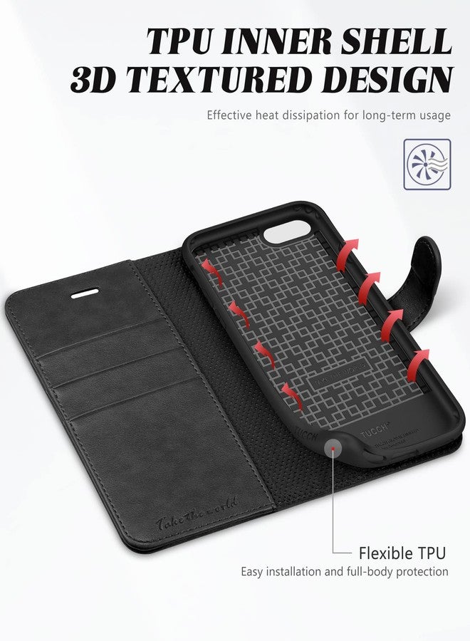 TUCCH iPhone 8 Case, iPhone 7 Wallet Case, TUCCH Premium PU Leather Flip Folio Wallet Case with Card Slot, Kickstand, Book Design, Magnetic Closure [TPU Interior Case] Compatible with iPhone 8/7, Blac - Image 5