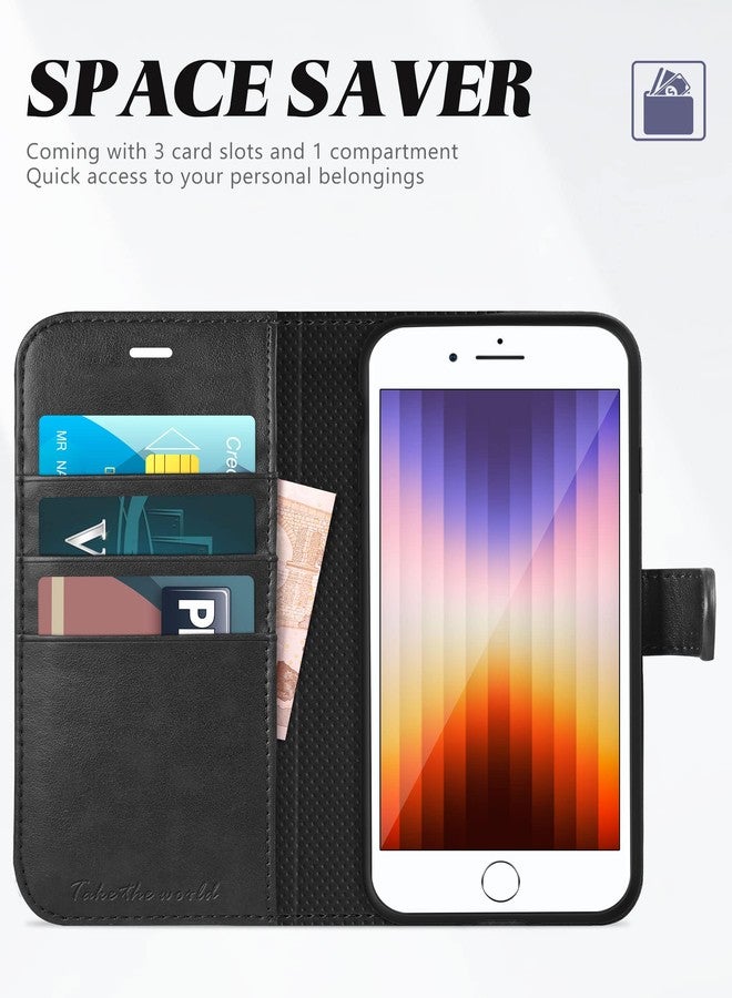 TUCCH iPhone 8 Case, iPhone 7 Wallet Case, TUCCH Premium PU Leather Flip Folio Wallet Case with Card Slot, Kickstand, Book Design, Magnetic Closure [TPU Interior Case] Compatible with iPhone 8/7, Blac - Image 3
