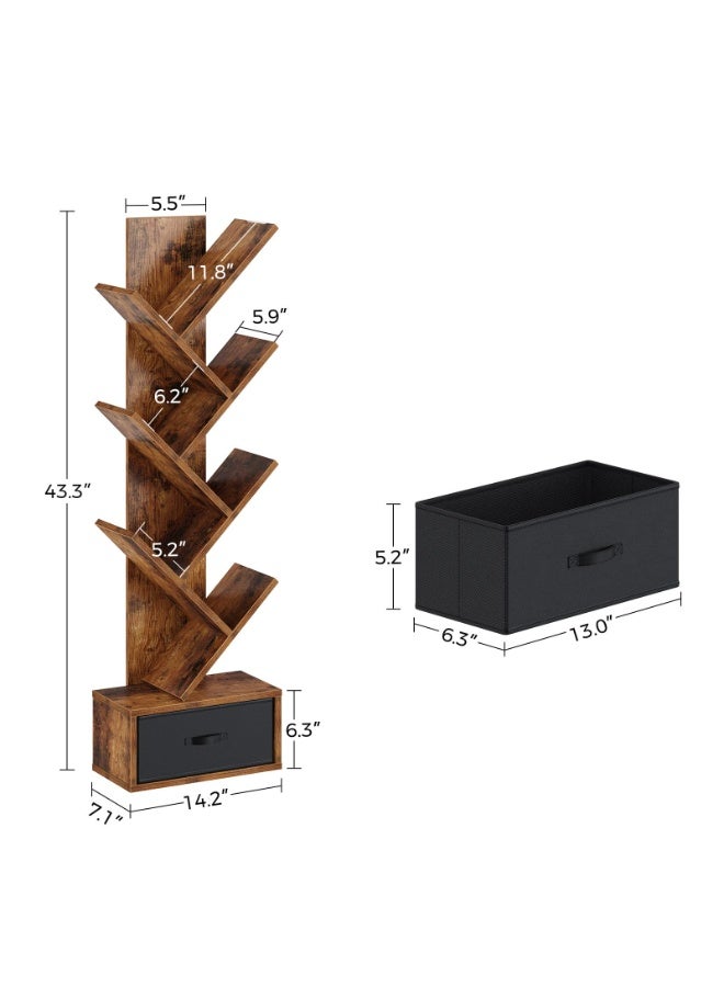 والالا رف كتب مع درج، رف كتب على شكل شجرة من 6 طبقات، رفوف كتب خشبية لتخزين الأقراص المدمجة/الأفلام/الكتب، خزانة كتب بنية ريفية، رفوف تنظيم أدوات لغرفة المعيشة وغرفة النوم - Image 5