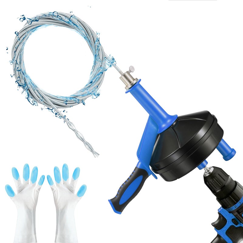 BACEYIOU Drain Auger, Clog Remover with Drill Adapter, 25 Feet Flexible Plumbing Snake Use Manually or Powered for Kitchen, Bathroom and Shower Sink, Comes with Gloves (blue) - Image 1