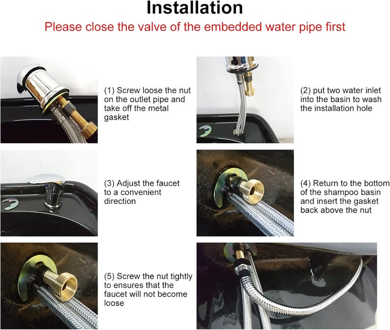 YUYTE Salon Shampoo Bowl Faucet Set Zinc Alloy Material Glossy Finish Prevent Leakage Design Safe for Home and Hair Salon Use - Image 3