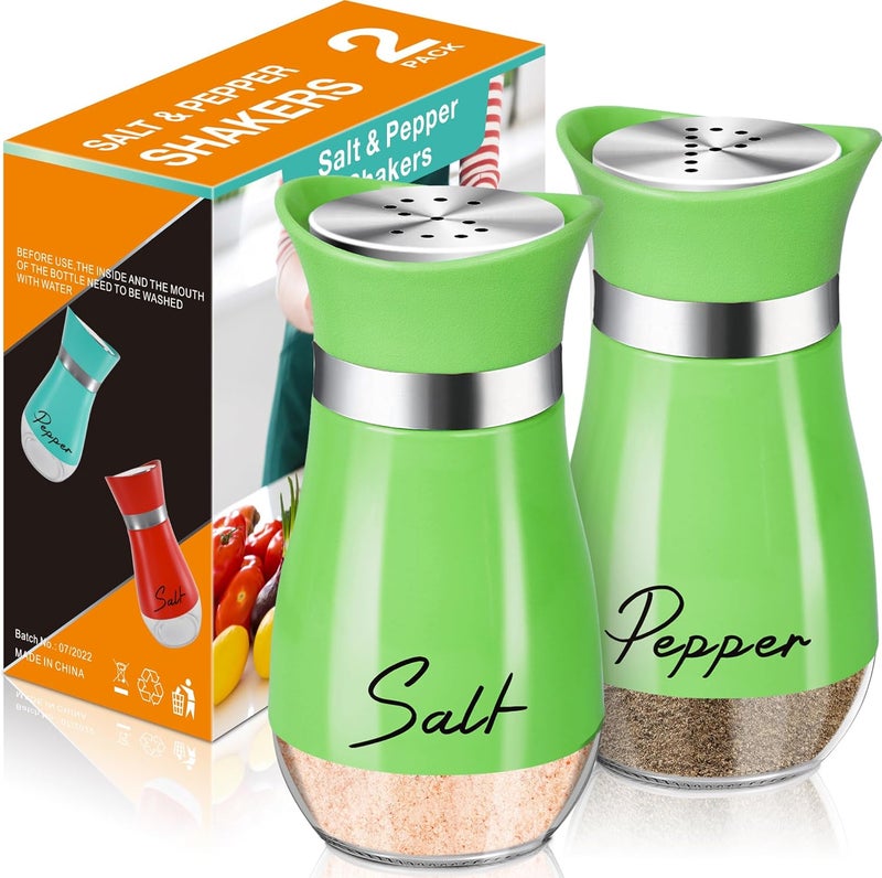 Arrozon Salt and Pepper Shakers Set,4 oz Glass Bottom Salt Pepper Shaker with Stainless Steel Lid for Kitchen Cooking Table, RV, Camp,BBQ Refillable Design (Green) - Image 1