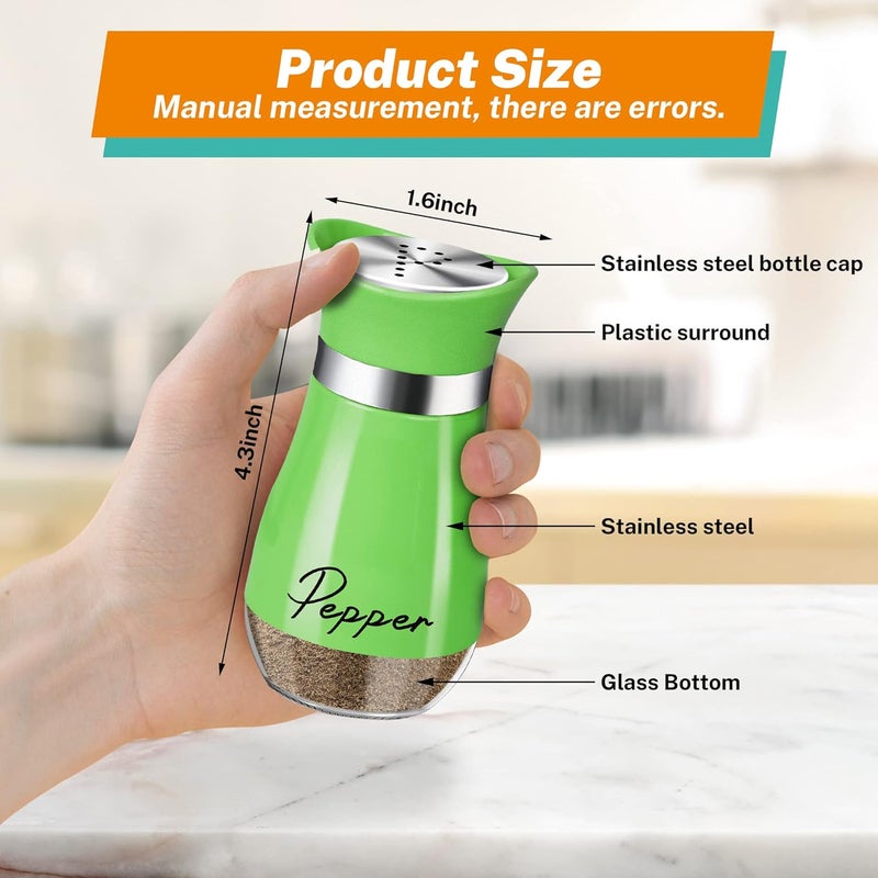 Arrozon Salt and Pepper Shakers Set,4 oz Glass Bottom Salt Pepper Shaker with Stainless Steel Lid for Kitchen Cooking Table, RV, Camp,BBQ Refillable Design (Green) - Image 2