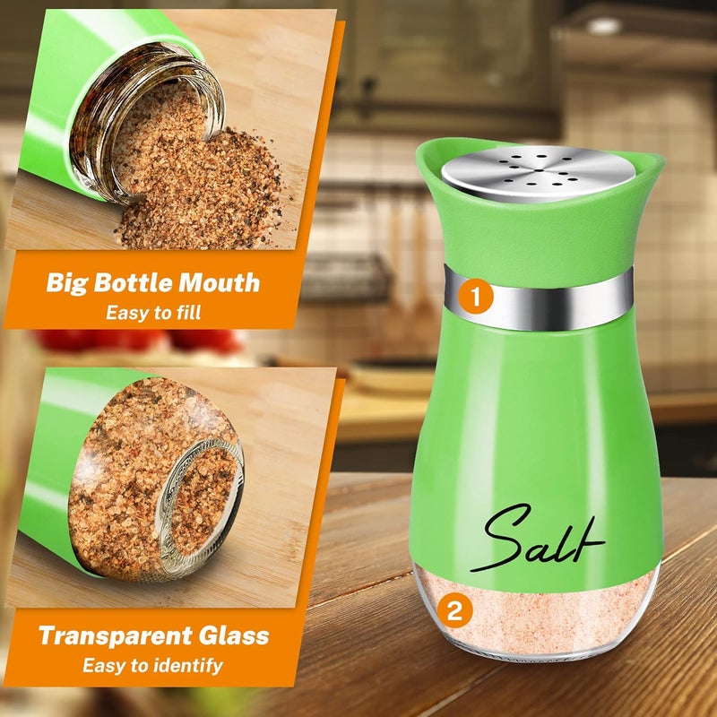 Arrozon Salt and Pepper Shakers Set,4 oz Glass Bottom Salt Pepper Shaker with Stainless Steel Lid for Kitchen Cooking Table, RV, Camp,BBQ Refillable Design (Green) - Image 3
