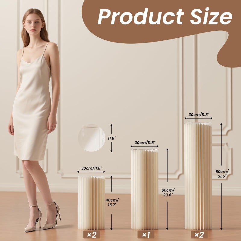 HeiMma 5 Pack Portable White Cylinder Stands for Party, 31.5", 23.6", 15.7" Height Foldable Cardboard Tall Cake Pedestal Stand Flower Floral Pillar Table Stand Event Plinth, cilindros para fiestas redondos blancos for Wedding Parties - Image 2