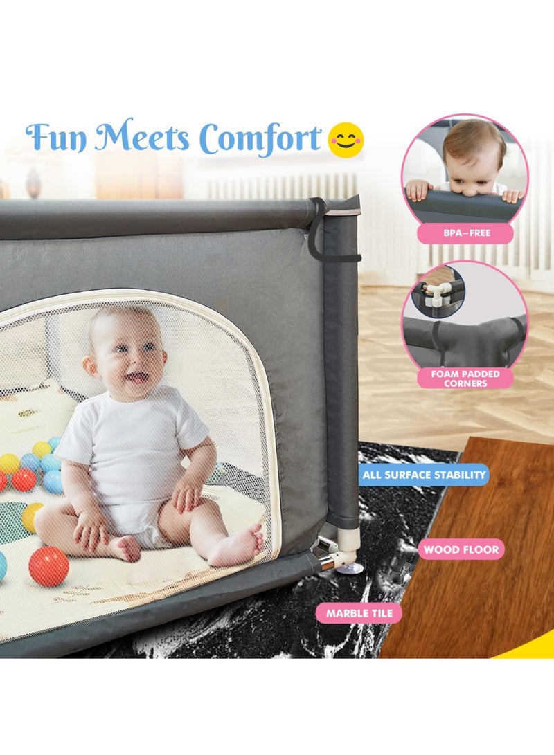 RFAQK Large Baby Playpen With Foam Play Mat Ultimate Baby Activity Center With 2 Zipper Doors 4 Hand Grips 40 Balls Storage Bag and Basket Play Yard for Toddlers 127x127x68.58 Cm  - Image 5