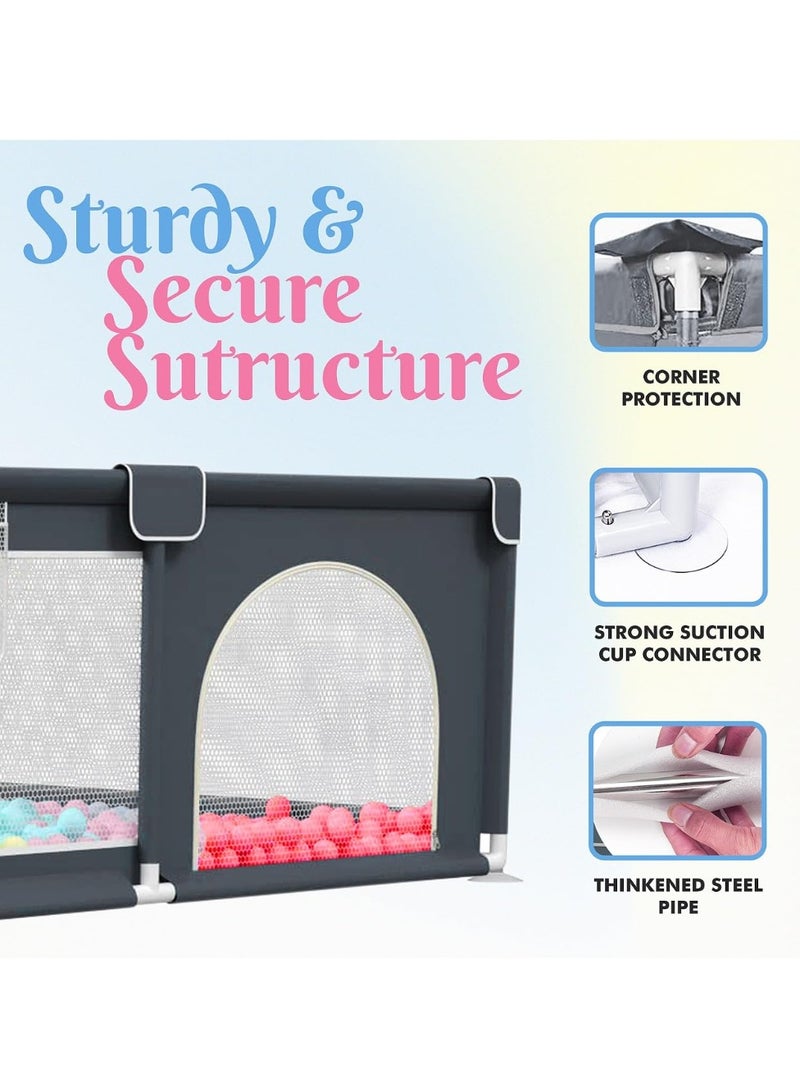 RFAQK Large Baby Playpen With Foam Play Mat Ultimate Baby Activity Center With 2 Zipper Doors 4 Hand Grips 40 Balls Storage Bag and Basket Play Yard for Toddlers 127x127x68.58 Cm  - Image 3