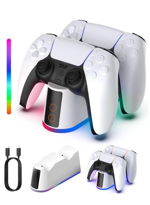 محطة شاحن لوحدة تحكم Sony PS5 مع ضوء RGB قابل للتعديل ، قاعدة شحن سريعة لوحدة تحكم Playstation 5 ، مؤشر LED ، تصميم النقر فوق ، حماية ذكية آمنة لوحدة تحكم PS5