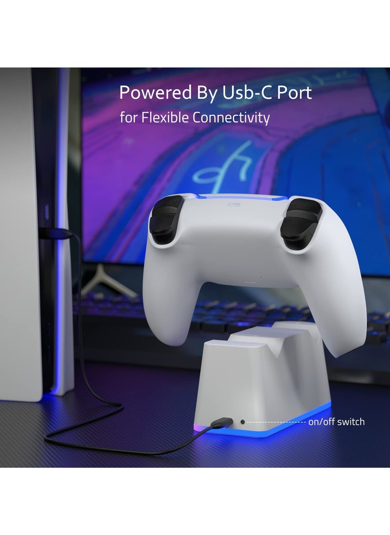 ياكيتر - محطة شاحن لوحدة تحكم Sony PS5 مع ضوء RGB قابل للتعديل ، قاعدة شحن سريعة لوحدة تحكم Playstation 5 ، مؤشر LED ، تصميم النقر فوق ، حماية ذكية آمنة لوحدة تحكم PS5 - Image 1