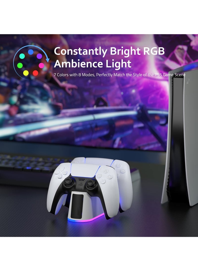 ياكيتر - محطة شاحن لوحدة تحكم Sony PS5 مع ضوء RGB قابل للتعديل ، قاعدة شحن سريعة لوحدة تحكم Playstation 5 ، مؤشر LED ، تصميم النقر فوق ، حماية ذكية آمنة لوحدة تحكم PS5 - Image 1