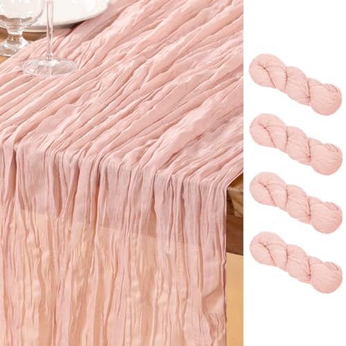 DeZerlor Pink Cheesecloth Table Runner 4 Pack Summer Table Runners Boho Gauze 120 Inches Cheese Cloth Table Decor for Wedding Bridal Baby Shower Parties - Image 1