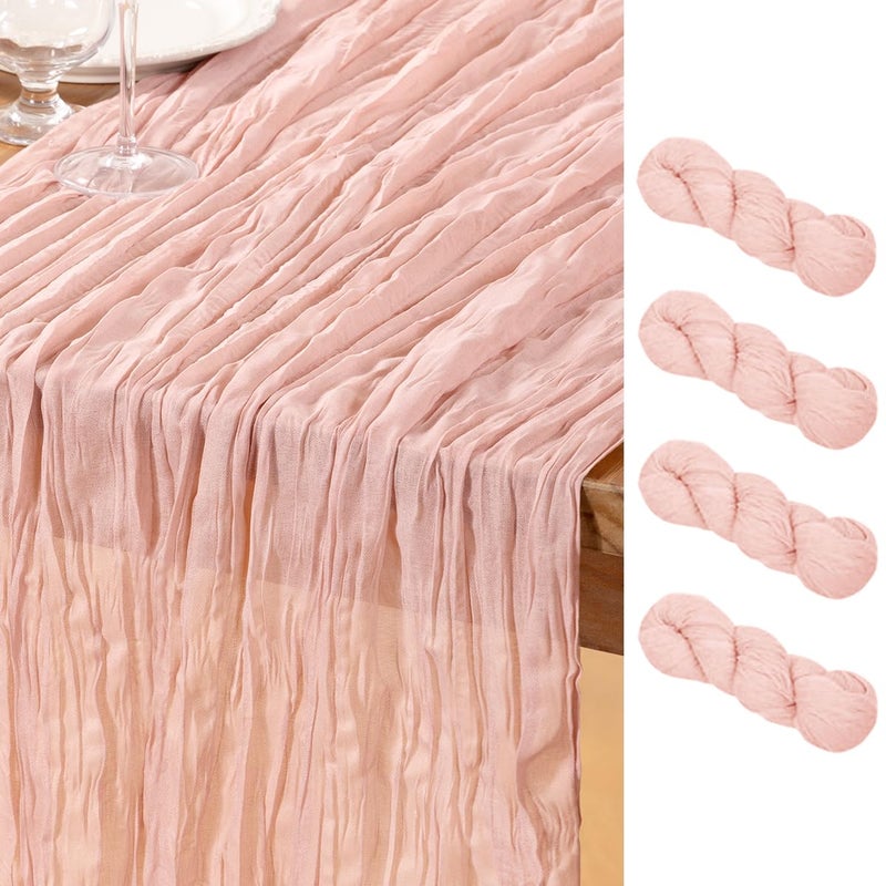 DeZerlor Pink Cheesecloth Table Runner 4 Pack Summer Table Runners Boho Gauze 120 Inches Cheese Cloth Table Decor for Wedding Bridal Baby Shower Parties - Image 2